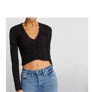 New Good American Black Center Ruched Long Sleeve Cropped Tee Women's size M